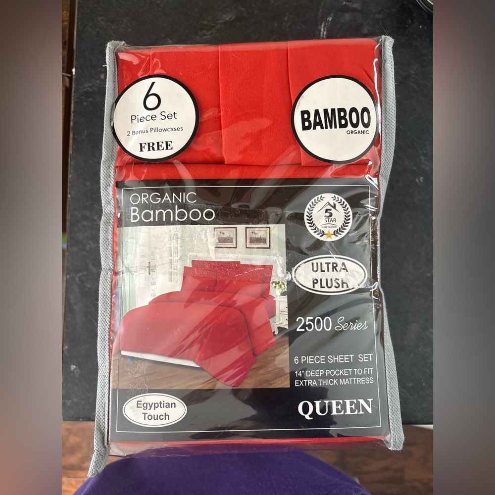 NWT BAMBOO Organic 6pc Red Queen Sheet Set